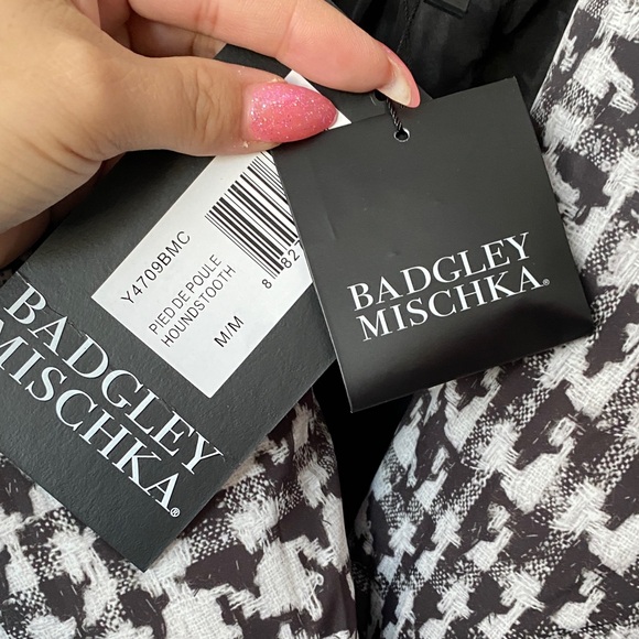 BADGLEY MISCHKA Black and White Houndstooth Puffer Coat NWT! - Picture 5 of 10